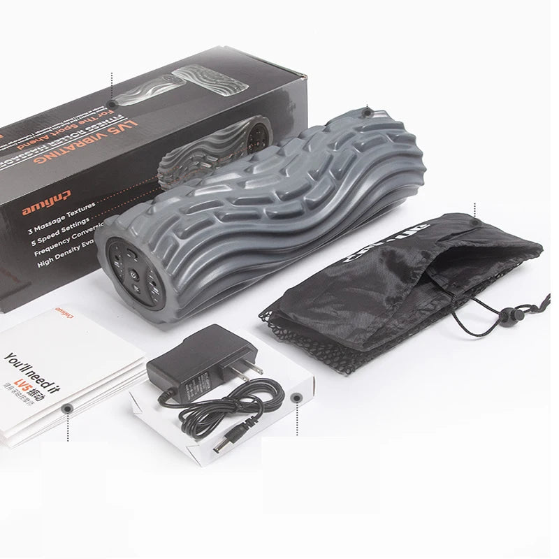 Electric Foam Roller with Vibration Massage - 4 Speed Column for Deep Tissue Muscle Relaxation - USB Rechargeable for Home Gym and Yoga Use