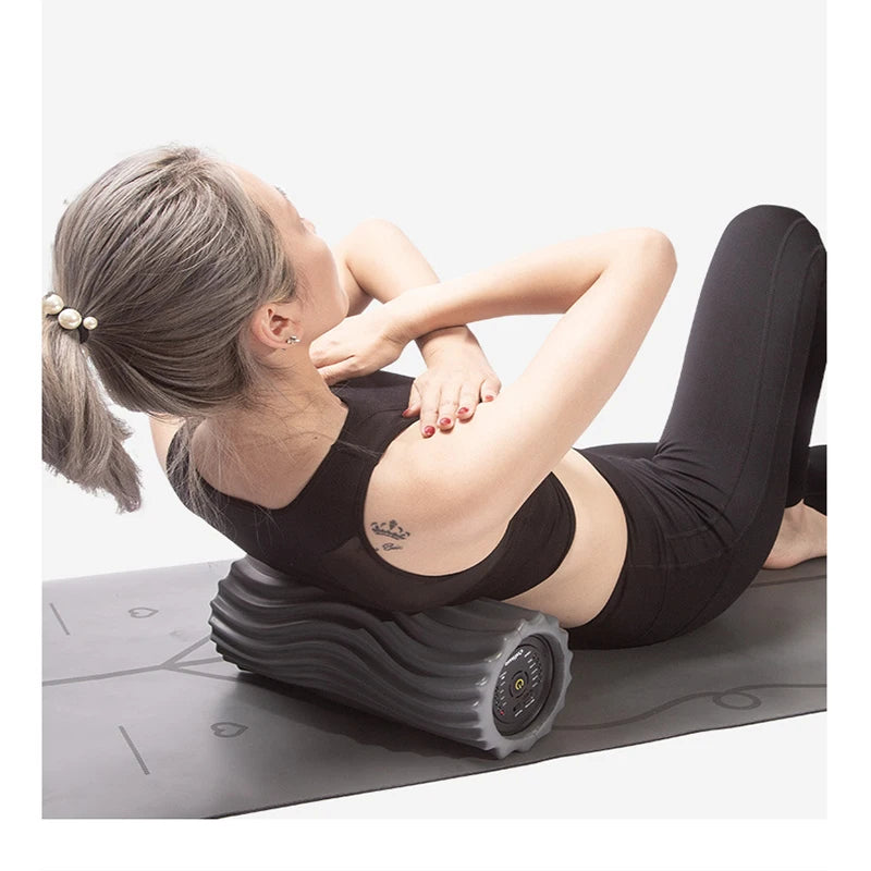 Electric Foam Roller with Vibration Massage - 4 Speed Column for Deep Tissue Muscle Relaxation - USB Rechargeable for Home Gym and Yoga Use